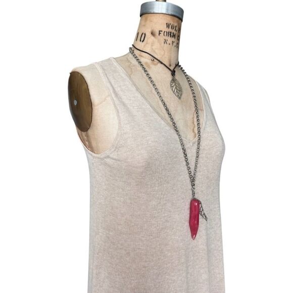 OYSHO Beige Knit Sleeveless V-Neck Dress Size M - Picture 3 of 7